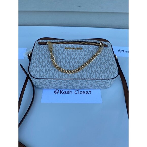 Michael Kors crossbody bag large chain zip purse Jet set MK Signature Vanilla - Picture 5 of 10